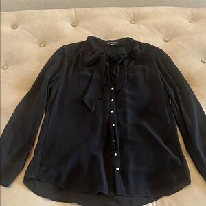 Bebe Black Blouse with Chic Bow Accent